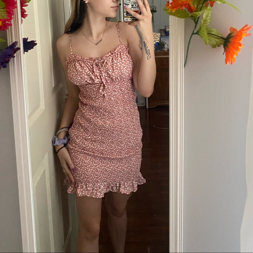 Ruffled pink bustier mini dress